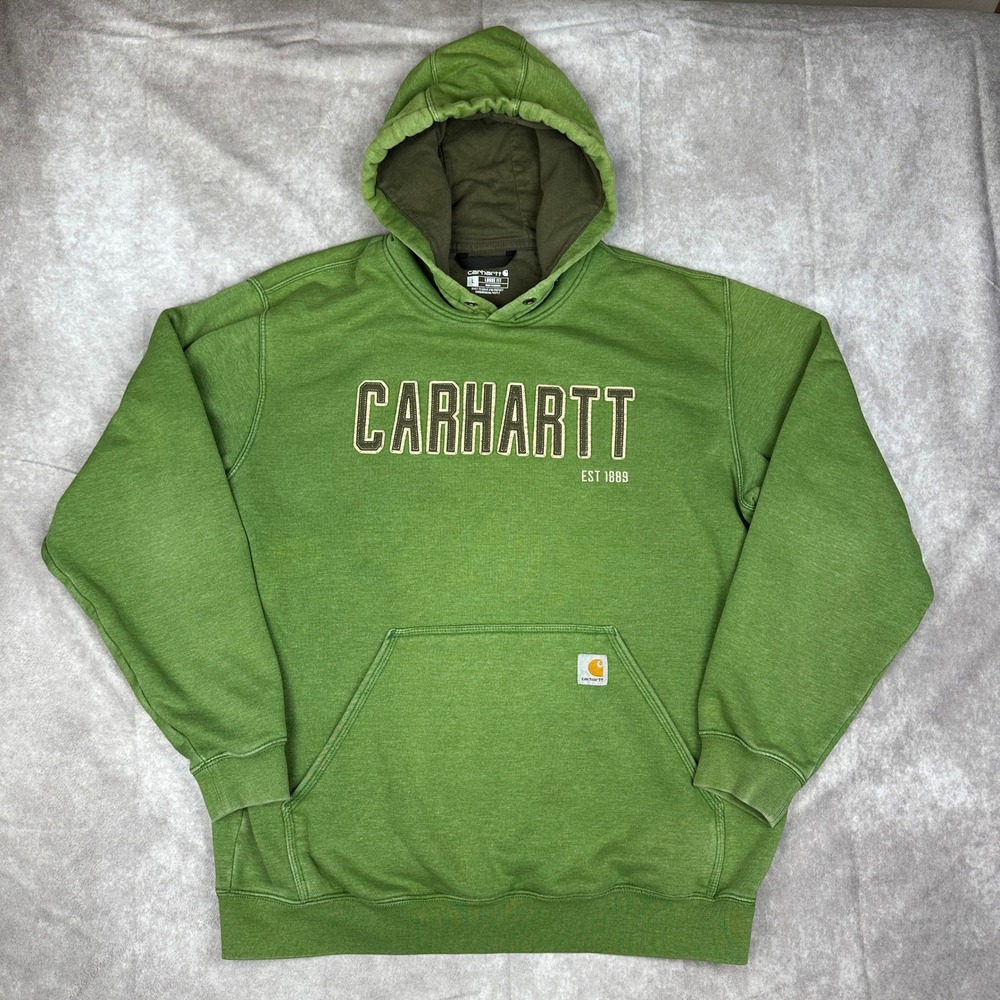 Carhartt Loose Fit Hoodie Mens L Green Felt Logo Est 1889